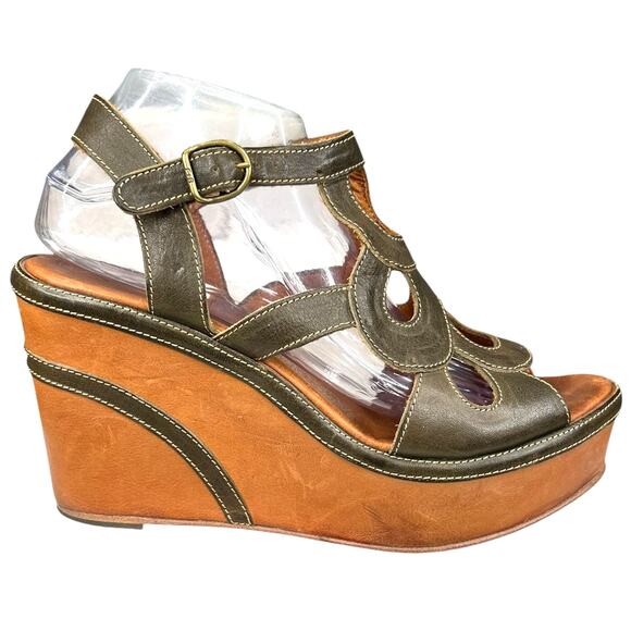 Fiorentini + Baker Shoes - Florentini & Baker Tulip Green Leather Slingback Wedge Sandal Size 40 US 10